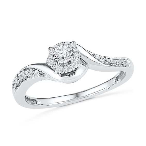 Previously Owned - 1/4 CT. T.w. Diamond Swirl Frame Bridal Set in Sterling Silver