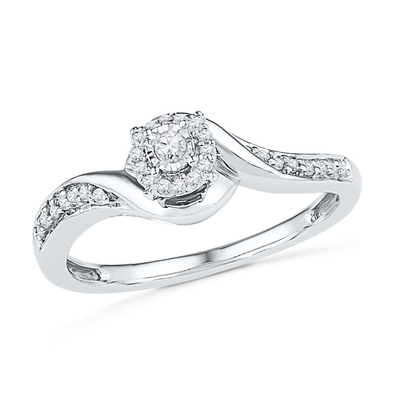 Main Image 3 of Previously Owned - 1/4 CT. T.W. Diamond Swirl Frame Bridal Set in Sterling Silver
