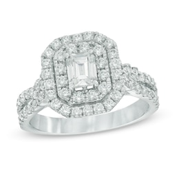 Previously Owned - 1-1/2 CT. T.W. Emerald-Cut Diamond Frame Engagement Ring in 14K White Gold (I/I1)