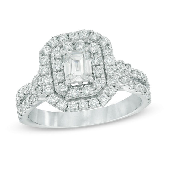 Previously Owned - 1-1/2 CT. T.w. Emerald-Cut Diamond Frame Engagement Ring in 14K White Gold (I/I1)