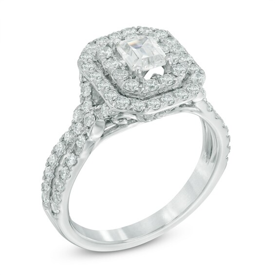 Previously Owned - 1-1/2 CT. T.w. Emerald-Cut Diamond Frame Engagement Ring in 14K White Gold (I/I1)