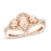 Thumbnail Image 1 of Previously Owned - Pear-Shaped Morganite and 1/5 CT. T.W. Diamond Twist Frame Three Stone Ring in 10K Rose Gold