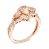 Thumbnail Image 2 of Previously Owned - Pear-Shaped Morganite and 1/5 CT. T.W. Diamond Twist Frame Three Stone Ring in 10K Rose Gold
