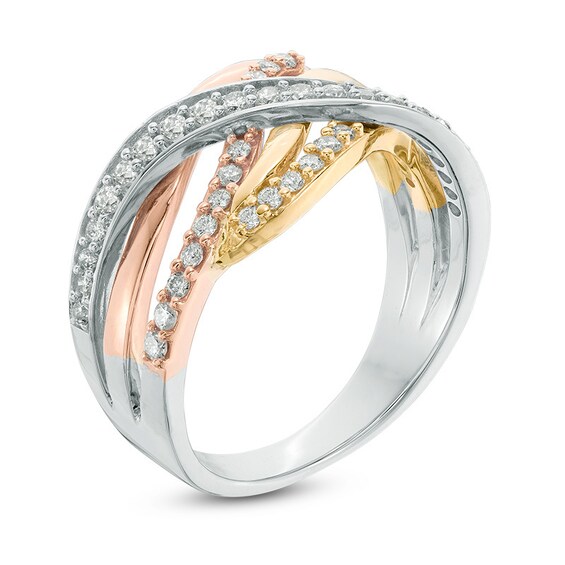 Previously Owned - 1/2 CT. T.w. Diamond Woven Crossover Ring in 10K Tri-Tone Gold