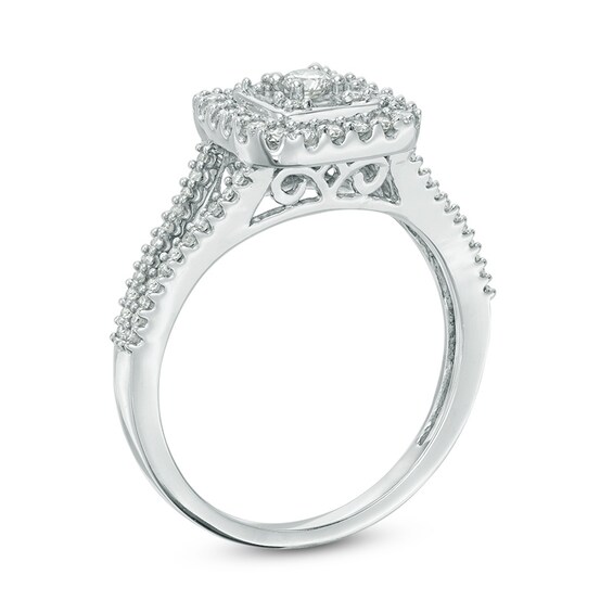 Previously Owned - 1/2 CT. T.w. Diamond Square Frame Split Shank Ring in 10K White Gold