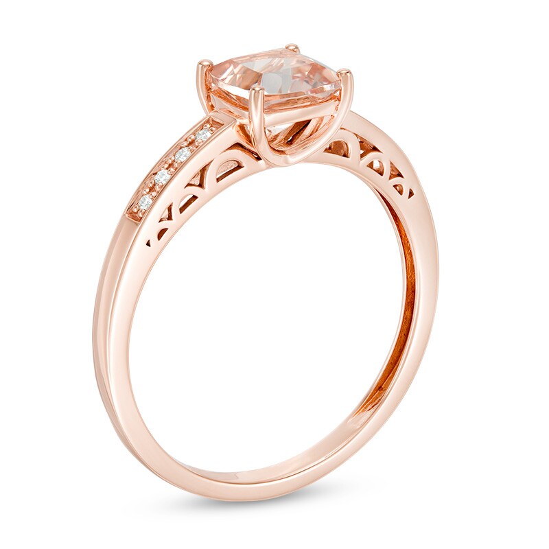 Main Image 2 of Previously Owned - 6.0mm Cushion-Cut Morganite and 1/20 CT. T.W. Diamond Ring in 10K Rose Gold