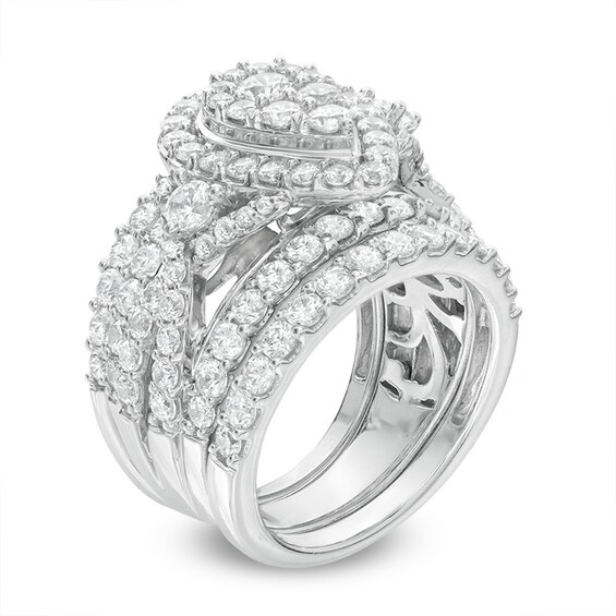 Previously Owned - 3 CT. T.w. Composite Diamond Pear-Shaped Frame Three Piece Bridal Set in 14K White Gold