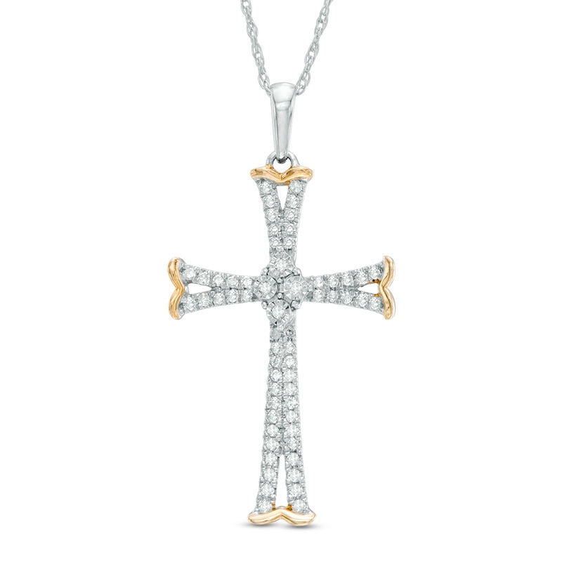 Previously Owned - 1/5 CT. T.W. Diamond Flared Cross Pendant in 10K White Gold
