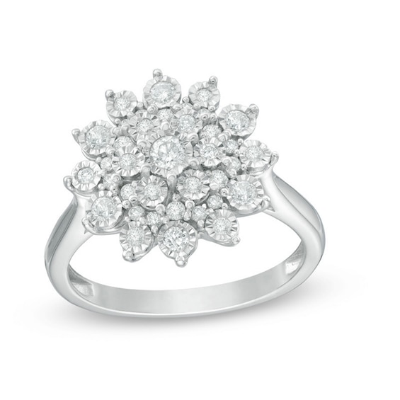 Previously Owned - 1/2 CT. T.w. Diamond Sunburst Ring in 10K White Gold