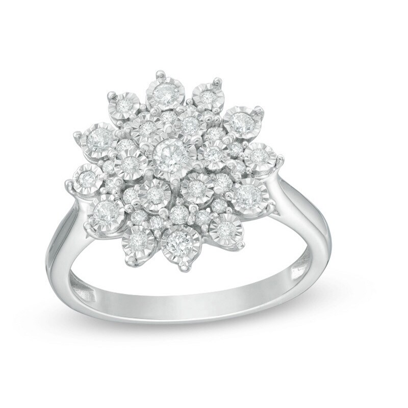 Main Image 1 of Previously Owned - 1/2 CT. T.W. Diamond Sunburst Ring in 10K White Gold