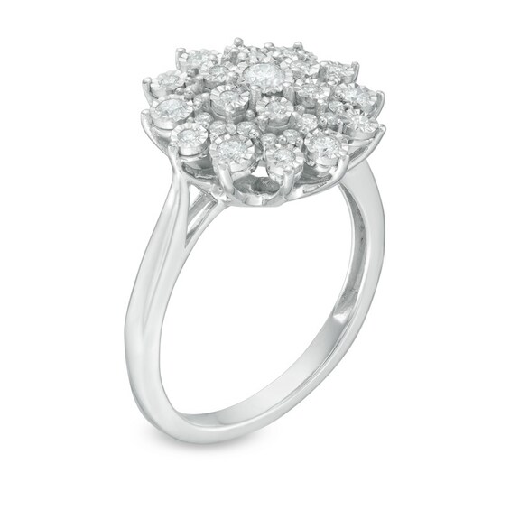 Previously Owned - 1/2 CT. T.w. Diamond Sunburst Ring in 10K White Gold