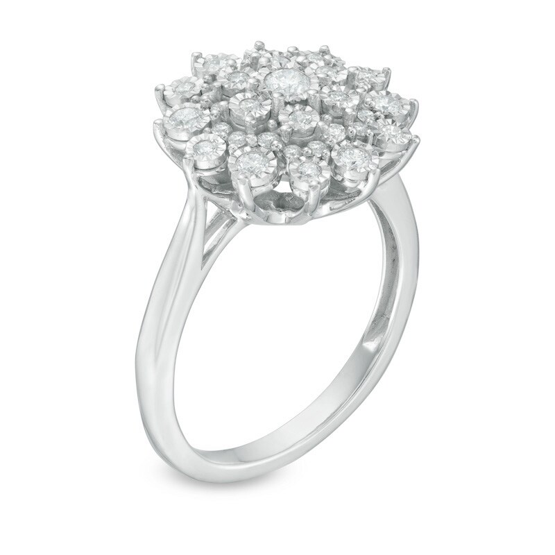 Main Image 2 of Previously Owned - 1/2 CT. T.W. Diamond Sunburst Ring in 10K White Gold