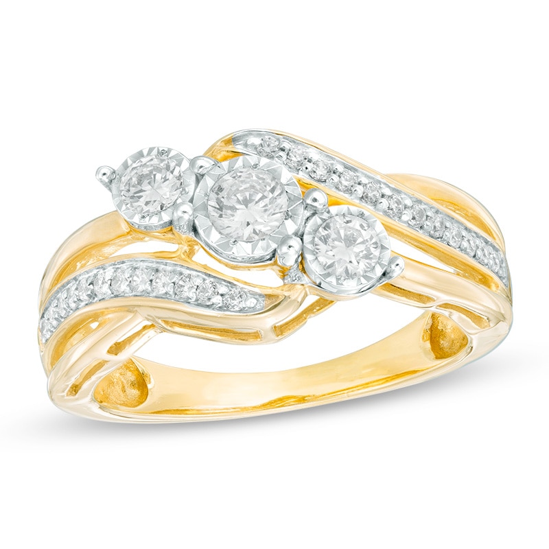 Previously Owned - 1/2 CT. T.W. Diamond Past Present Future® Bypass Engagement Ring in 10K Gold