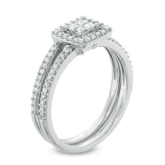 Previously Owned - 1/2 CT. T.w. Quad Princess-Cut Diamond Frame Bridal Set in 10K White Gold