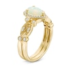 Thumbnail Image 2 of Previously Owned - Pear-Shaped Opal and 1/8 CT. T.W. Diamond Frame Vintage-Style Bridal Set in 14K Gold