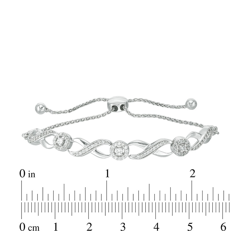 Main Image 2 of Previously Owned - 1/3 CT. T.W. Diamond Infinity Bolo Bracelet in 10K White Gold - 9.5"