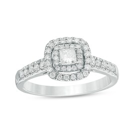 Previously Owned - 1/2 CT. T.W. Princess-Cut Diamond Double Frame Engagement Ring in 14K White Gold