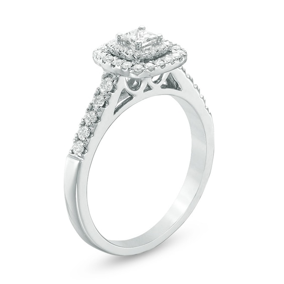 Previously Owned - 1/2 CT. T.w. Princess-Cut Diamond Double Frame Engagement Ring in 14K White Gold