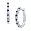 Previously Owned - Vera Wang Love Collection 1/8 CT. T.W. Diamond and Blue Sapphire Hoop Earrings in Sterling Silver