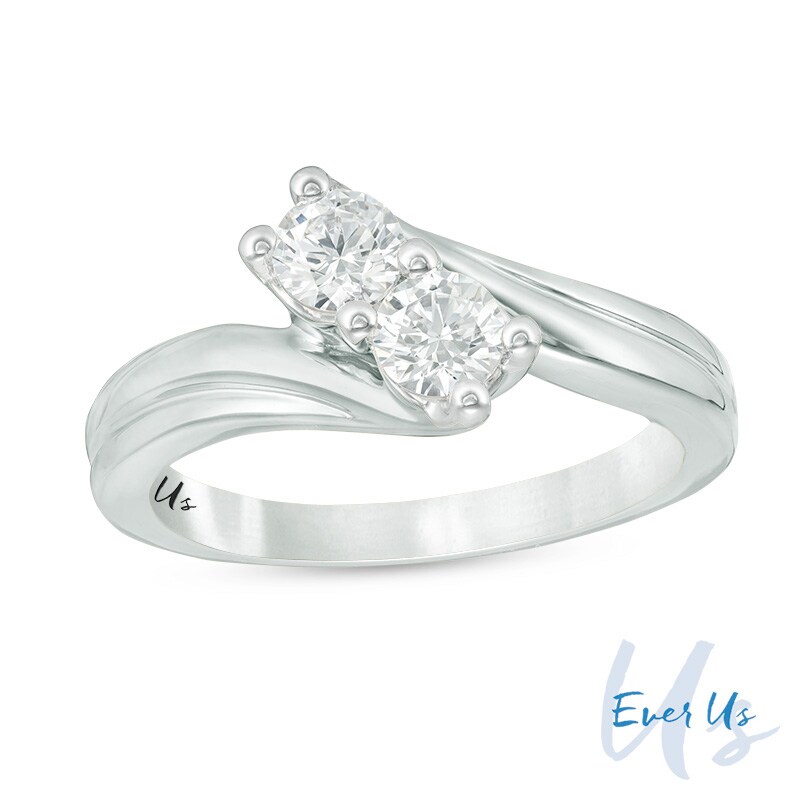Main Image 1 of Previously Owned - Ever Us® 5/8 CT. T.W. Two-Stone Diamond Bypass Ring in 14K White Gold