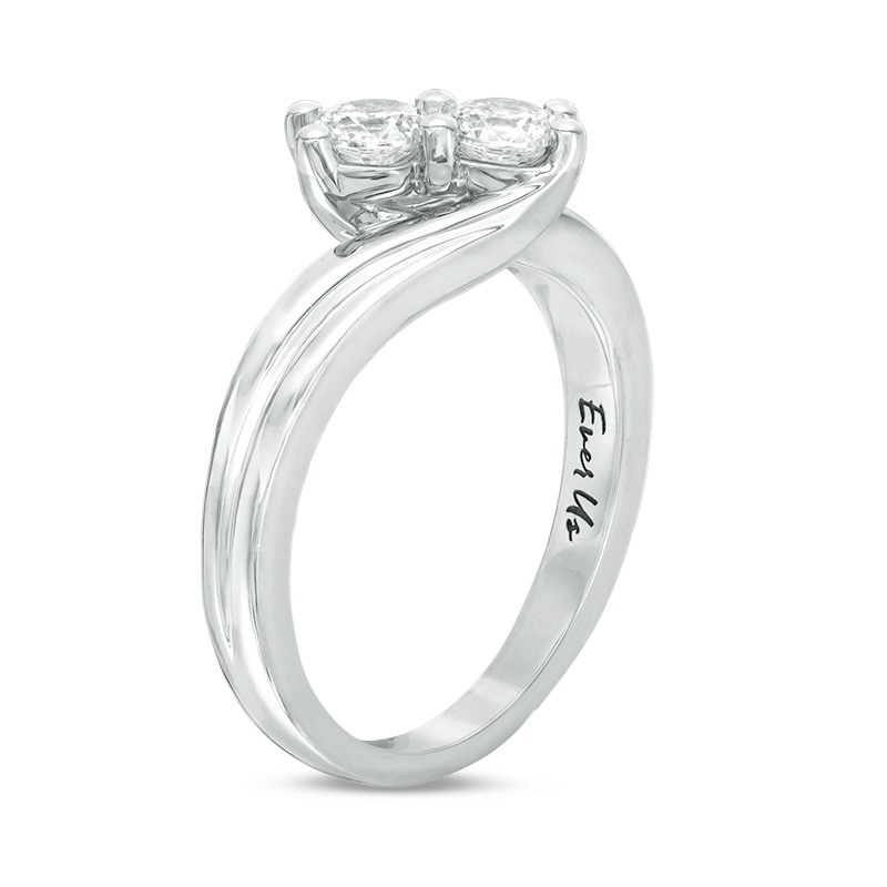 Main Image 2 of Previously Owned - Ever Us® 5/8 CT. T.W. Two-Stone Diamond Bypass Ring in 14K White Gold