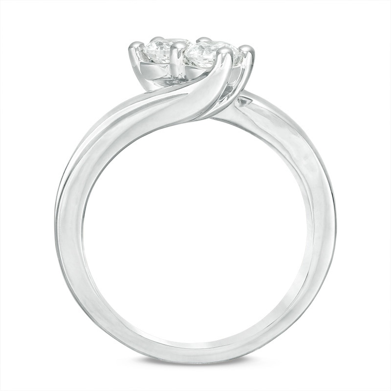 Main Image 3 of Previously Owned - Ever Us® 5/8 CT. T.W. Two-Stone Diamond Bypass Ring in 14K White Gold
