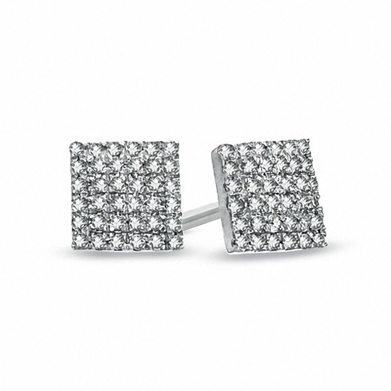 Previously Owned - 1/8 CT. T.W. Diamond Square Stud Earrings in 10K White Gold