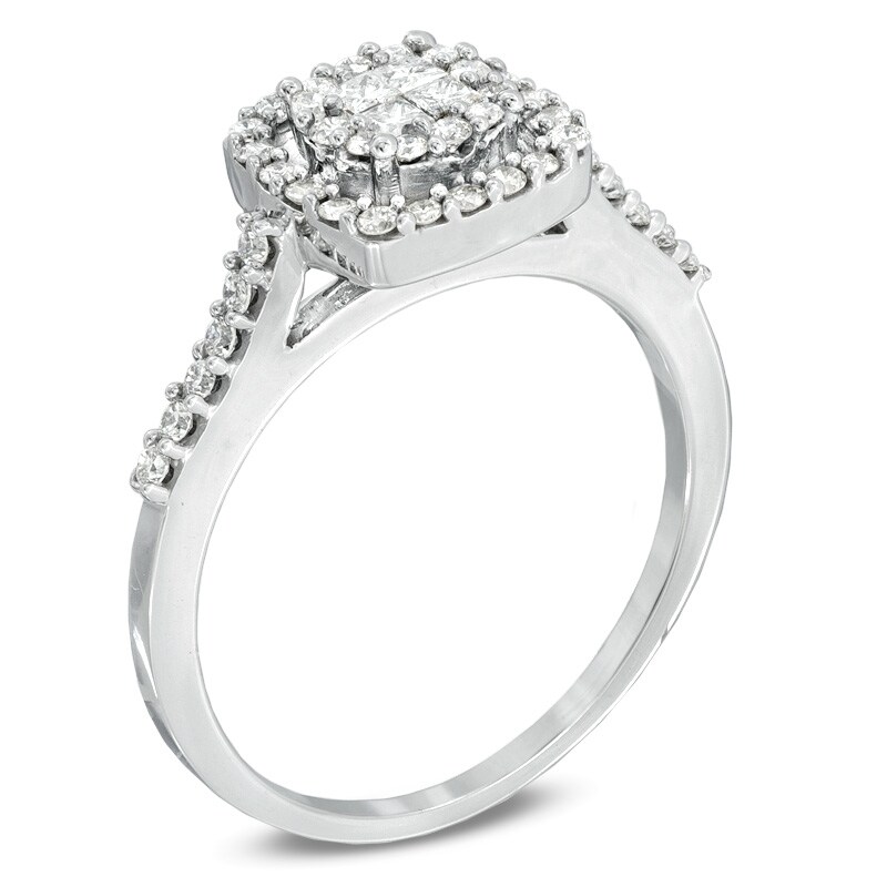 Main Image 2 of Previously Owned - 1/2 CT. T.W. Quad Princess-Cut Diamond Frame Ring in 10K White Gold