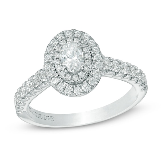Previously Owned - Vera Wang Love Collection 3/4 CT. T.w. Oval Diamond Double Frame Engagement Ring in 14K White Gold