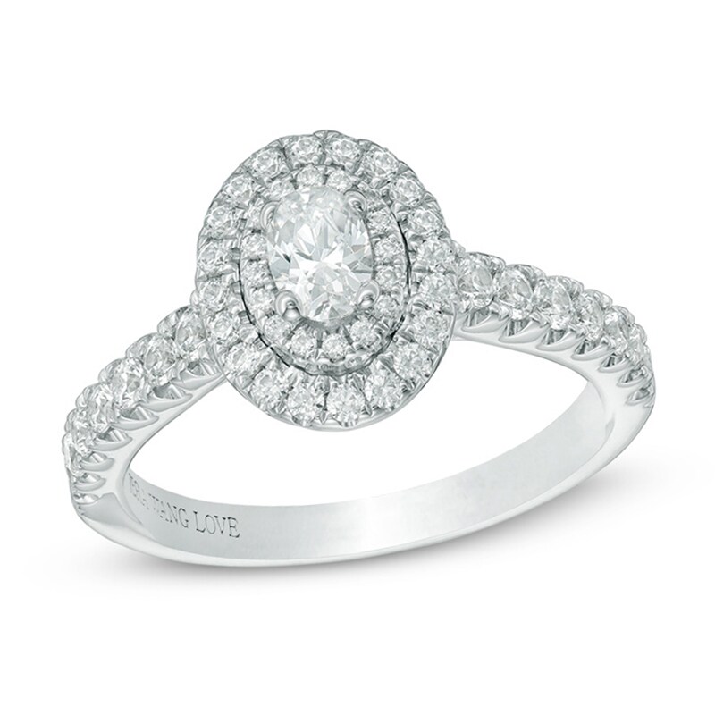 Previously Owned - Vera Wang Love Collection 3/4 CT. T.W. Oval Diamond Double Frame Engagement Ring in 14K White Gold