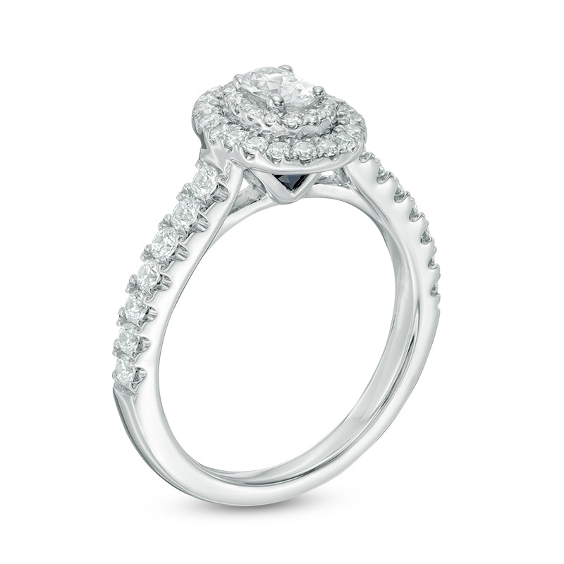 Previously Owned - Vera Wang Love Collection 3/4 CT. T.W. Oval Diamond Double Frame Engagement Ring in 14K White Gold