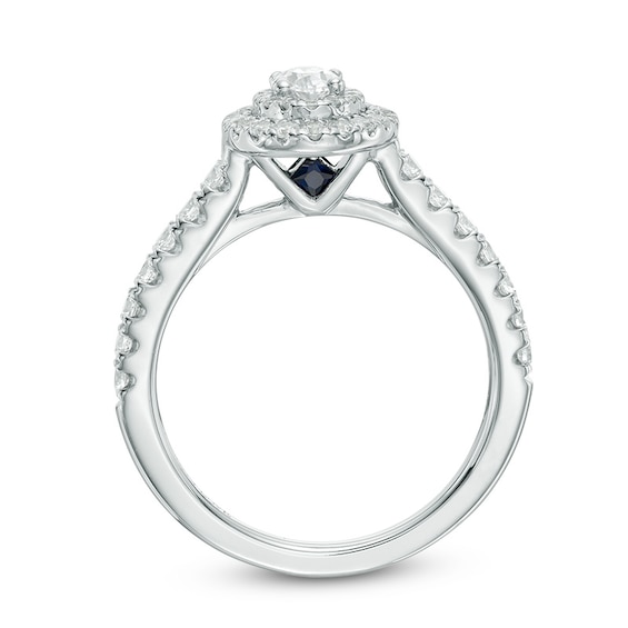 Previously Owned - Vera Wang Love Collection 3/4 CT. T.w. Oval Diamond Double Frame Engagement Ring in 14K White Gold