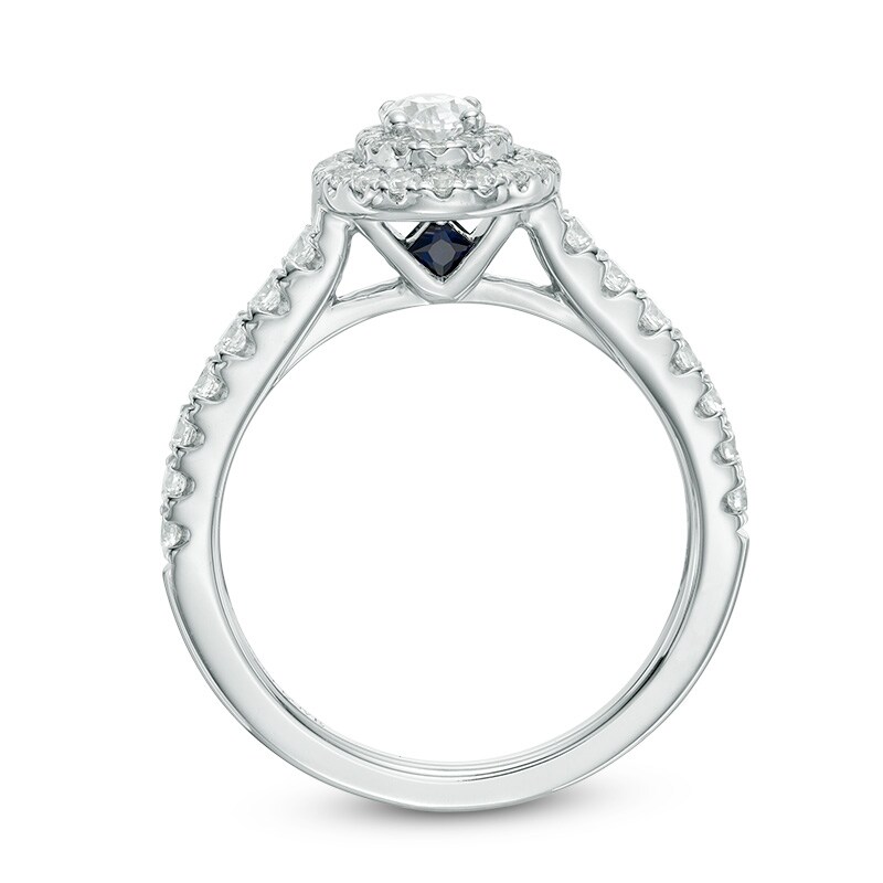 Previously Owned - Vera Wang Love Collection 3/4 CT. T.W. Oval Diamond Double Frame Engagement Ring in 14K White Gold