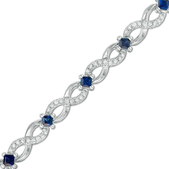 Previously Owned - Vera Wang Love Collection 5/8 CT. T.w. Diamond and Blue Sapphire Bracelet in Sterling Silver - 7.5"