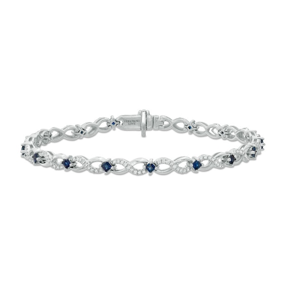 Previously Owned - Vera Wang Love Collection 5/8 CT. T.w. Diamond and Blue Sapphire Bracelet in Sterling Silver - 7.5"