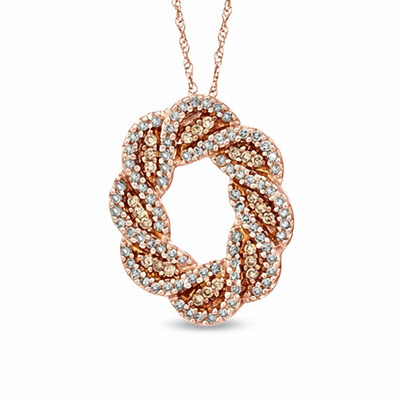 Main Image 1 of Previously Owned - 1/2 CT. T.W. Champagne and White Diamond Circle Twist Pendant in 10K Rose Gold