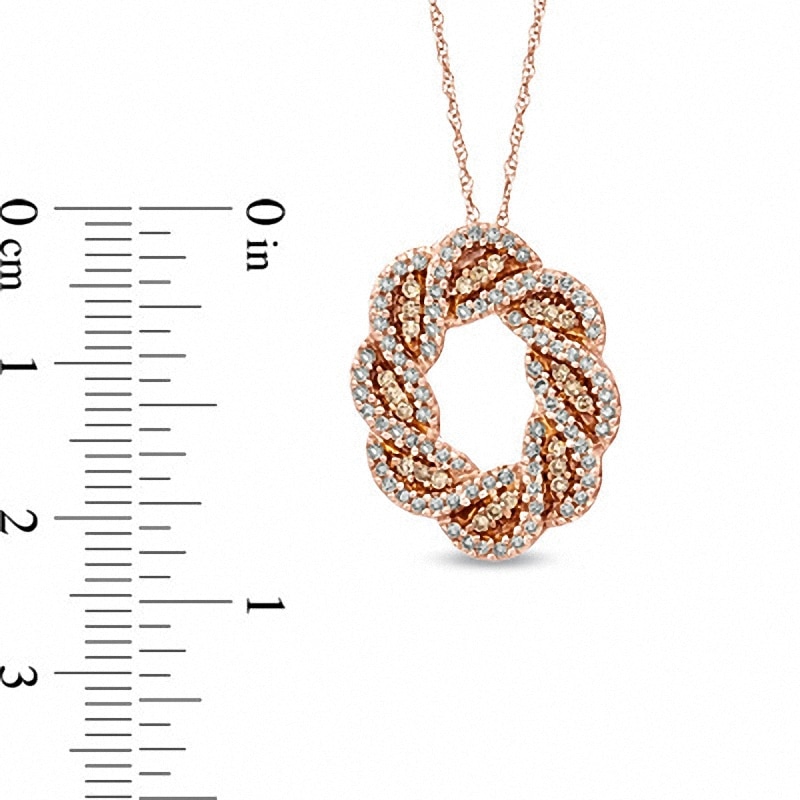 Main Image 2 of Previously Owned - 1/2 CT. T.W. Champagne and White Diamond Circle Twist Pendant in 10K Rose Gold