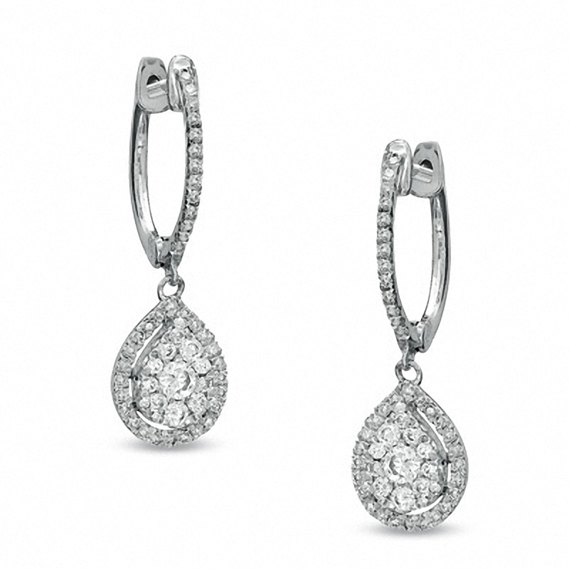 Main Image 1 of Previously Owned - 1/2 CT. T.W. Diamond Teardrop-Shaped Cluster Earrings in 10K White Gold