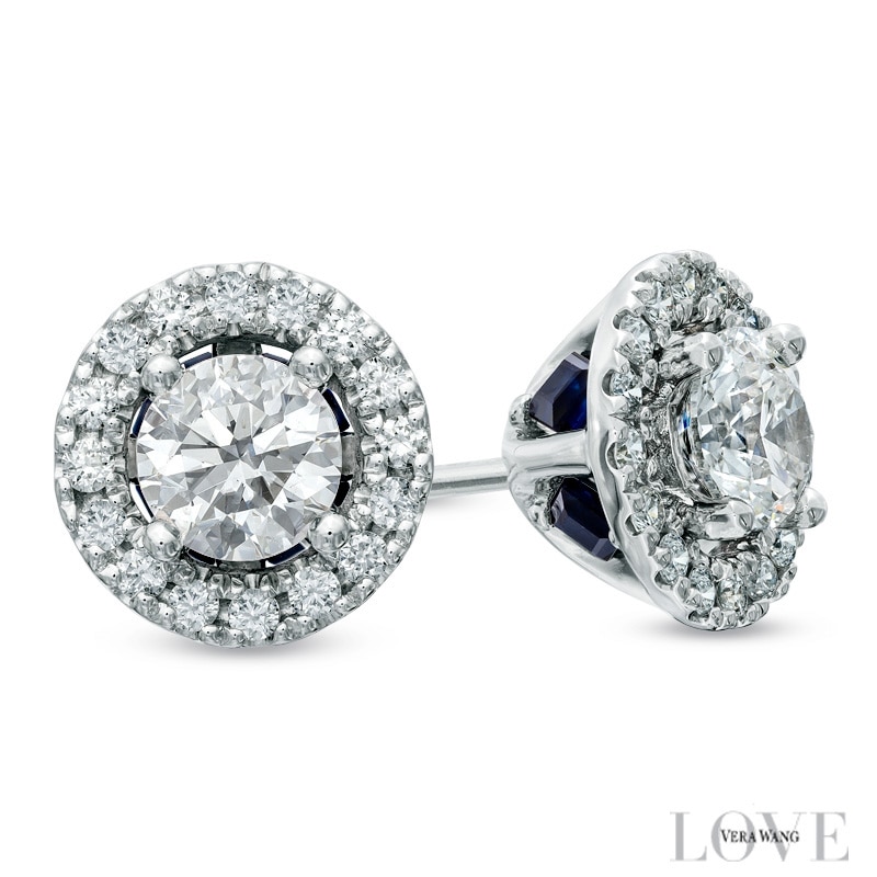 Main Image 1 of Previously Owned - Vera Wang Love Collection 3/4 CT. T.W. Diamond Frame Stud Earrings in 14K White Gold