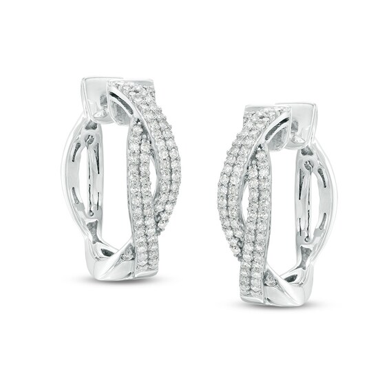 Previously Owned - 3/4 CT. T.w. Diamond Double Row Twisted Hoop Earrings in 10K White Gold