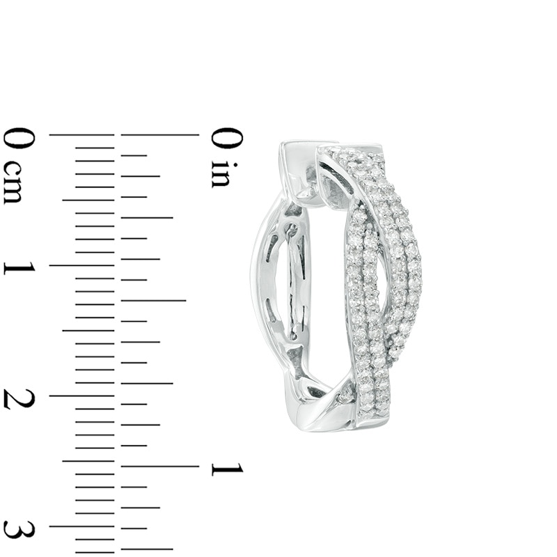 Main Image 2 of Previously Owned - 3/4 CT. T.W. Diamond Double Row Twisted Hoop Earrings in 10K White Gold