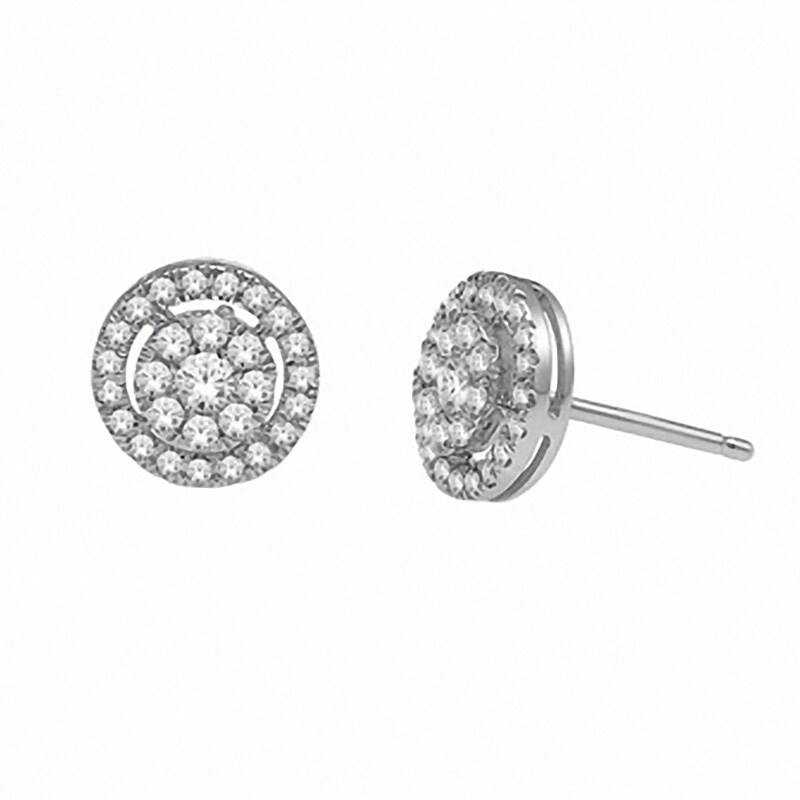 Main Image 1 of Previously Owned - 1/2 CT. T.W. Composite Diamond Frame Stud Earrings in 10K White Gold