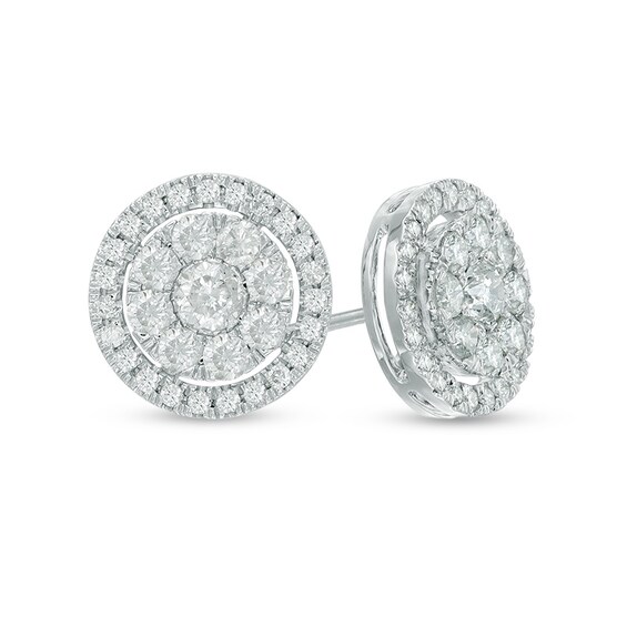 Previously Owned - 1 CT. T.w. Diamond Cluster Frame Stud Earrings in 10K White Gold