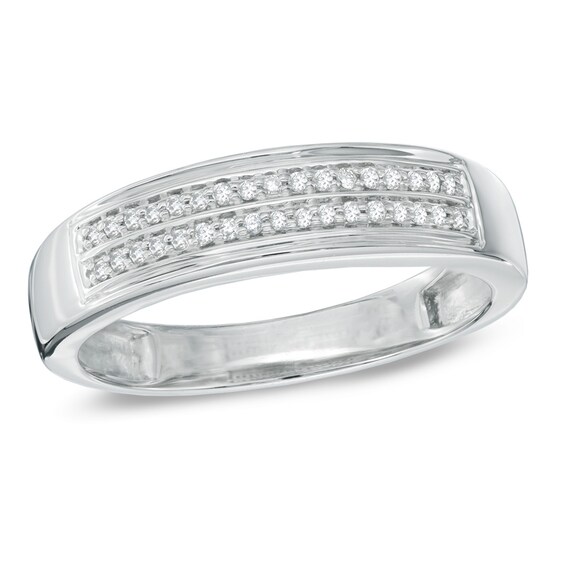 Previously Owned - 1/6 CT. T.w. Diamond Double Row Wedding Band in 10K White Gold