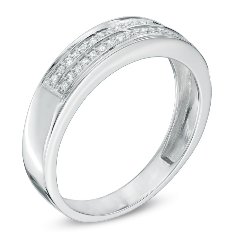 Main Image 2 of Previously Owned - Men's 1/6 CT. T.W. Diamond Double Row Wedding Band in 10K White Gold
