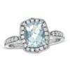 Thumbnail Image 1 of Previously Owned - Cushion-Cut Aquamarine and Lab-Created White Sapphire Ring in Sterling Silver