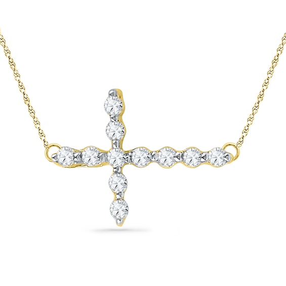 Previously Owned - 1/20 CT. T.w. Diamond Sideways Cross Necklace in 10K Gold