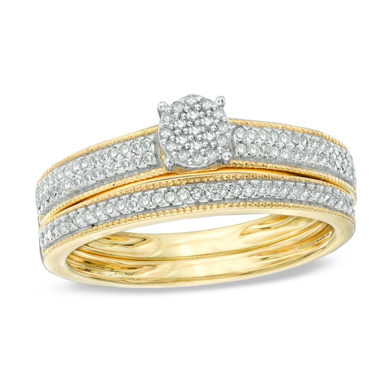Previously Owned - 1/4 CT. T.w. Diamond Cluster Bridal Set in 10K Gold