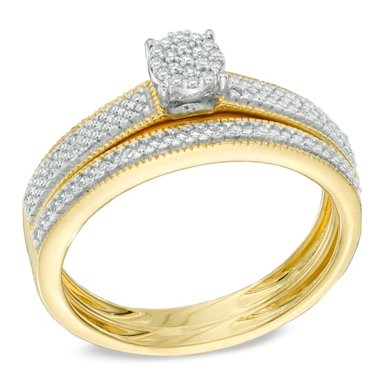 Previously Owned - 1/4 CT. T.w. Diamond Cluster Bridal Set in 10K Gold