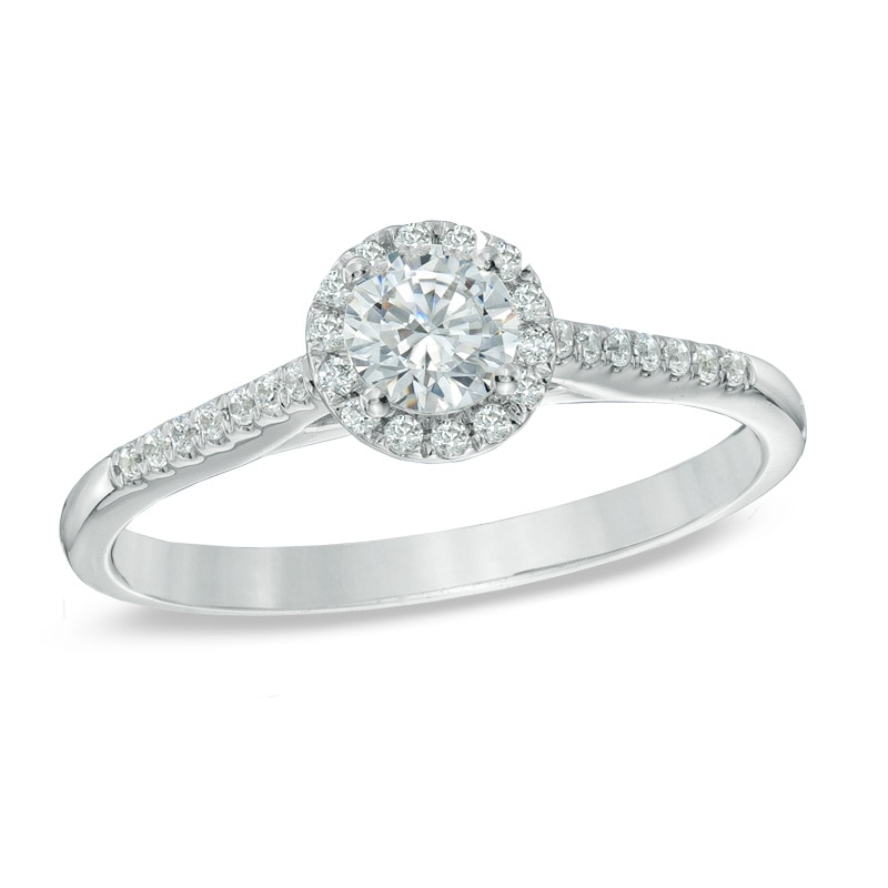 Main Image 1 of Previously Owned - 1/2 CT. T.W. Diamond Frame Engagement Ring in 14K White Gold